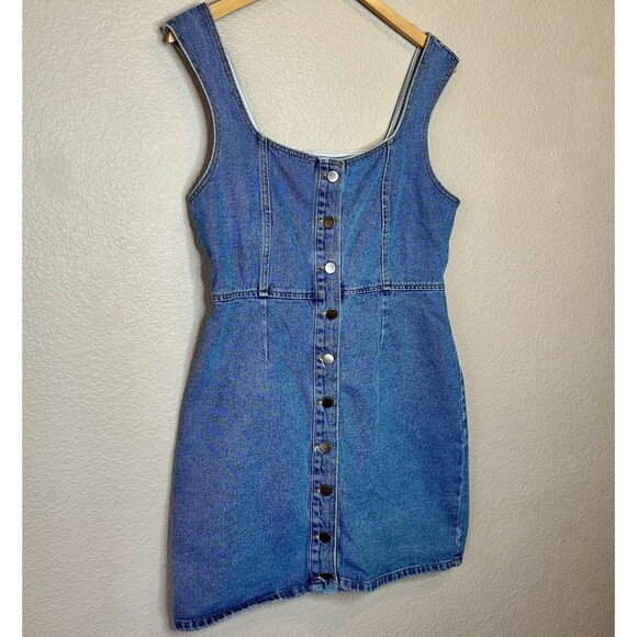 Y2K 90s Urban Outfitters Vintage Light Button Up Jumper Overall Dress Mini SZ 12 - Picture 2 of 6